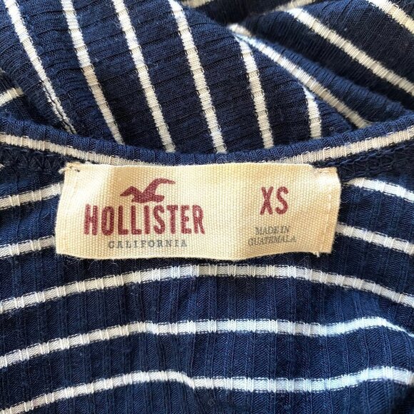 Hollister Cropped Ribbed Tank XS Cross Back Straps Navy White Striped Nautical - Picture 3 of 7